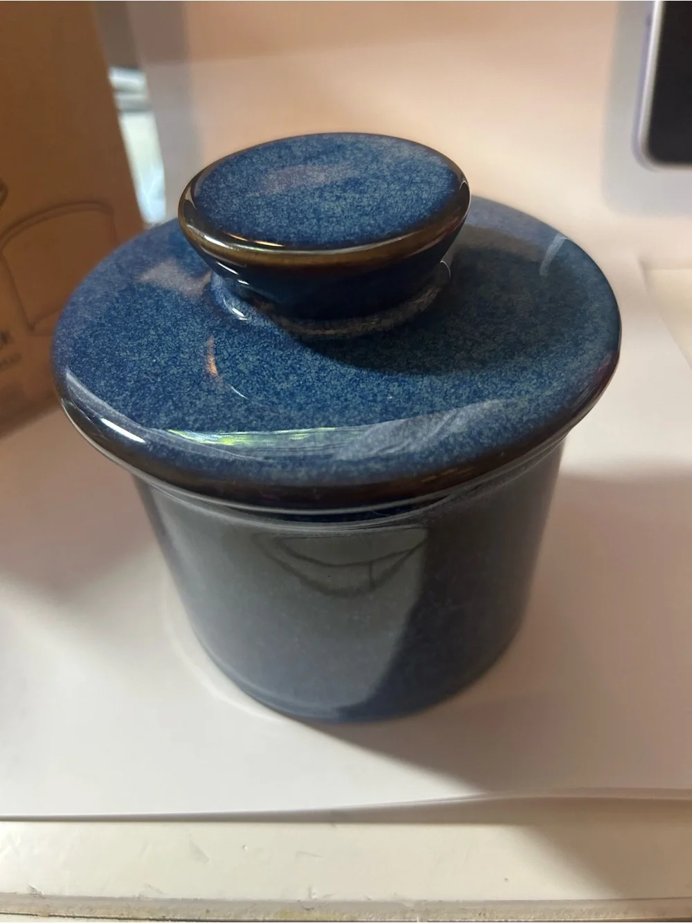 Xela butter bell.  Butter crock. Blue / Brown NEW